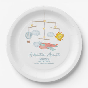Adventure Airplane Hot Air Balloon Baby Shower  Paper Plate