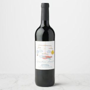 Adventure Airplane Hot Air Balloon Baby Shower  Wine Label