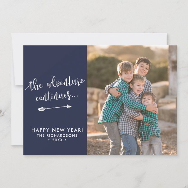 Adventure Arrow Script New Year Photo Card (Front)