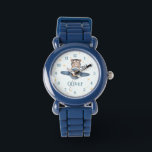 Adventure Aviation Cute Bear Blue Plane  Watch<br><div class="desc">Introduce a sense of adventure to your child's day with our adorable Aviation Bear Kids Watch! Featuring a cute bear riding a blue vintage plane, this delightful watch is perfect for young explorers. The colourful and playful design makes learning to tell time fun and engaging. With a comfortable, adjustable strap...</div>
