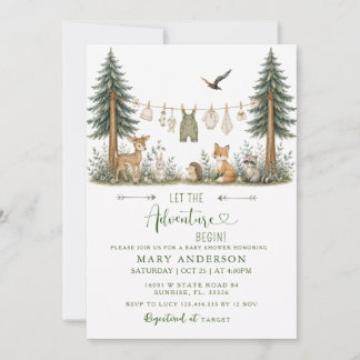 Adventure AWAIT Forest Animals Baby Shower Invitation