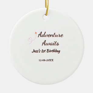 Adventure awaits 1st birthday name date planeretro ceramic tree decoration