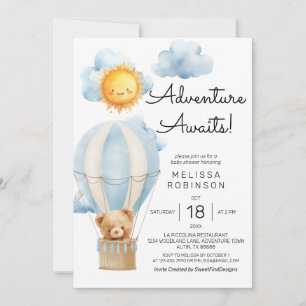 Adventure Awaits Air Balloon Boy Baby Shower Invitation