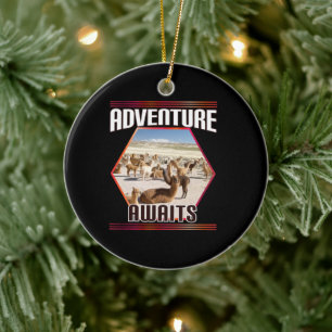 Adventure Awaits - Alpaca Llama Travel  Ceramic Tree Decoration