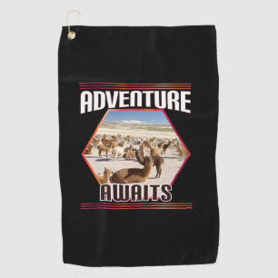 Adventure Awaits - Alpaca Llama Travel Quote Golf Towel