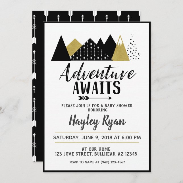 Adventure Awaits arrow mountain Baby Shower Invite (Front/Back)