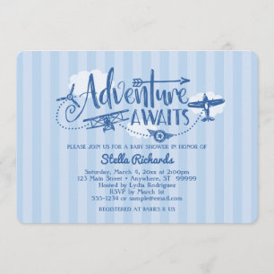 "Adventure Awaits" Aviation Baby Shower Invitation