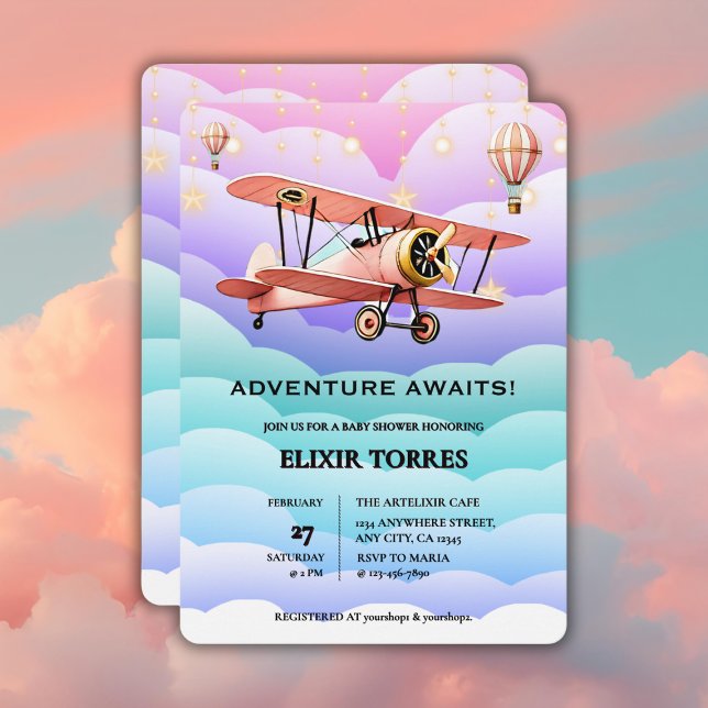 Adventure Awaits Aviation Baby Shower Invitation (Creator Uploaded)