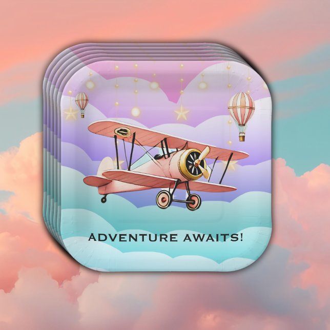 Adventure Awaits Aviation Baby Shower Paper Plate (Creator Uploaded)