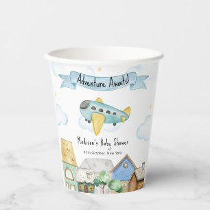 Adventure Awaits Aviator Airplane Baby Shower  Paper Cups
