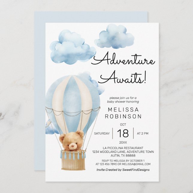 Adventure awaits baby boy shower invitation (Front/Back)
