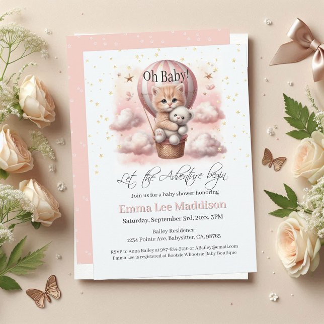 Adventure Awaits Baby Kitten Hot Air Balloon Invitation (Creator Uploaded)