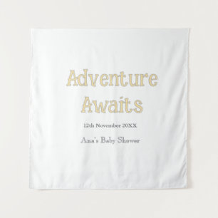 Adventure awaits baby shower add name date pastel tapestry