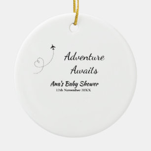 Adventure awaits baby shower add name date plane s ceramic tree decoration
