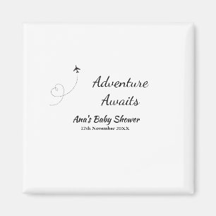 Adventure awaits baby shower add name date plane s magnet