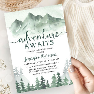 Adventure Awaits Baby Shower Gender Neutral Forest Invitation