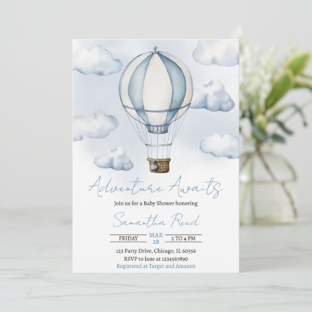  Adventure Awaits Baby Shower Invitation (Standing Front)