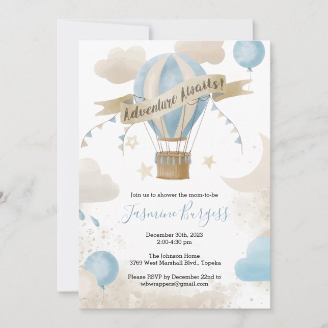 Adventure Awaits Baby Shower Invitation for BOY (Front)