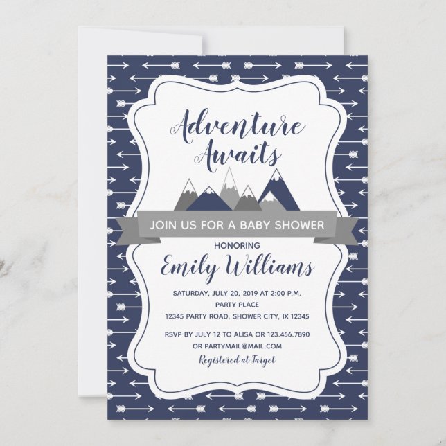 Adventure awaits baby shower invitation for boys (Front)
