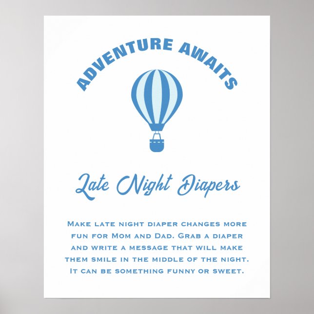 Adventure Awaits Baby Shower Late Night Diapers Poster (Front)