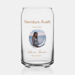 adventure awaits baby shower photo golden pink nam can glass