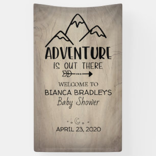 Adventure Awaits Baby Shower   Rustic Wood Banner