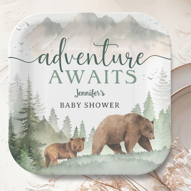 Adventure Awaits Baby Shower Woodland Paper Plate (Creator Uploaded)