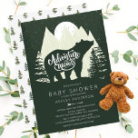 Adventure Awaits Bear Baby Shower Invitation<br><div class="desc">Unique adventure awaits baby shower design featuring a bear with trees and mountain backdrop set on a dark green background.  Visit our shop to view our baby boys adventure awaits collection.</div>