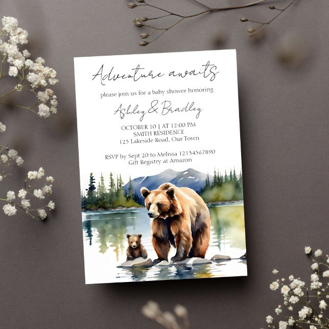 Adventure awaits bear cub with mum baby shower invitation (Adventure awaits national park themed baby shower template invitation instant download bear cub)