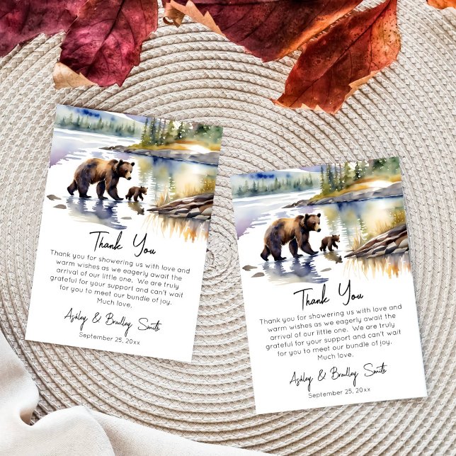 Adventure awaits bear cub with mum baby shower thank you card (National parks adventure awaits baby shower thank you cards cute bear cub mama grizzly Alaskan wild)