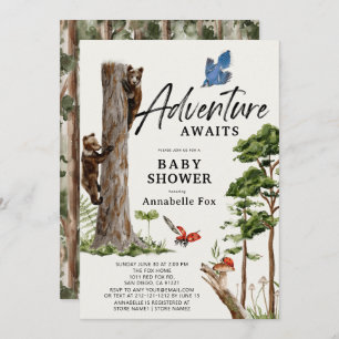 Adventure Awaits Bear Cubs Forest Boy Baby Shower Invitation