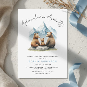 Adventure Awaits Bear Family Woodland Baby Shower Invitation