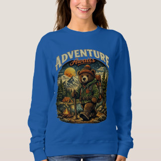 Adventure Awaits Bear Hiking Camping Vintage Hoodi Sweatshirt