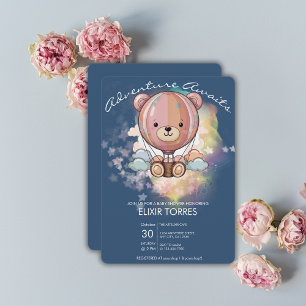 Adventure Awaits Bear Hot Air Balloon Baby Shower Invitation