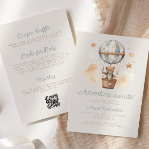 Adventure Awaits Bear QR Code Boy Baby Shower Invitation
