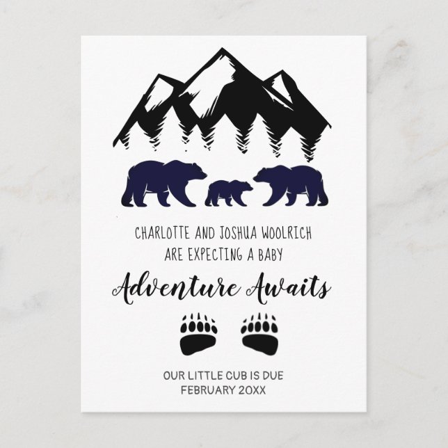 Adventure Awaits Bears Pregnancy  Announcement Pos Postcard (Front)