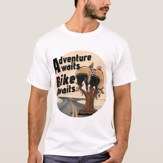 Adventure Awaits, Bike Awaits T-Shirt (Front)