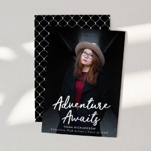 Adventure Awaits Black Photo Graduation Announcement