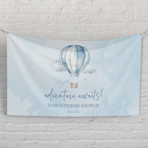 Adventure Awaits! Blue Hot Air Balloon Baby Shower Banner