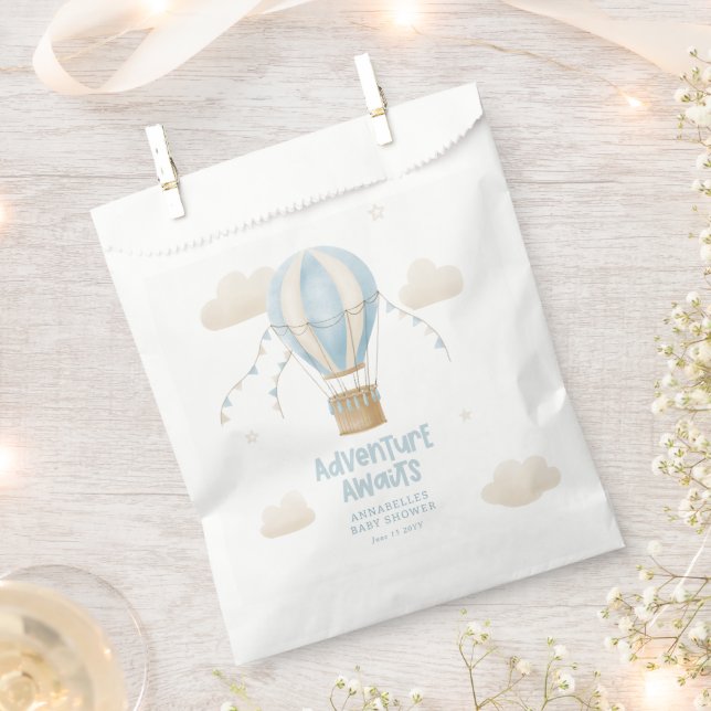 Adventure awaits blue hot air balloon baby shower favour bags (Clipped)