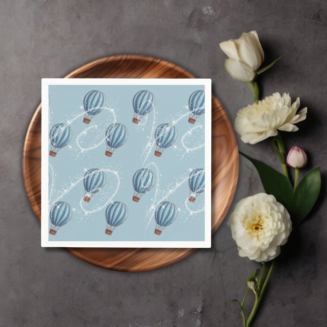 Adventure Awaits Blue Hot Air Balloon Baby Shower Napkin (Creator Uploaded)
