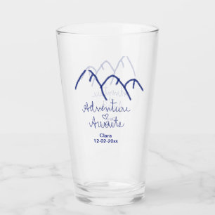 Adventure awaits blue mountain heart add name  glass