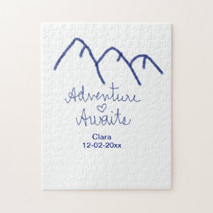 Adventure awaits blue mountain heart add name jigsaw puzzle
