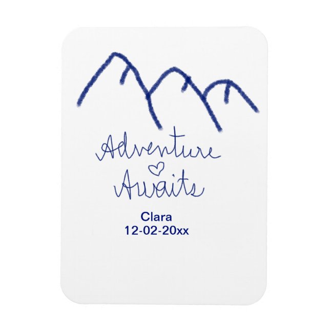 Adventure awaits blue mountain heart add name  magnet (Vertical)