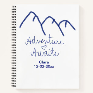 Adventure awaits blue mountain heart add name notebook
