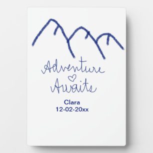 Adventure awaits blue mountain heart add name plaque