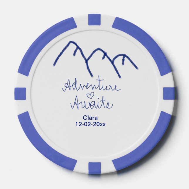 Adventure awaits blue mountain heart add name  poker chips (Front)
