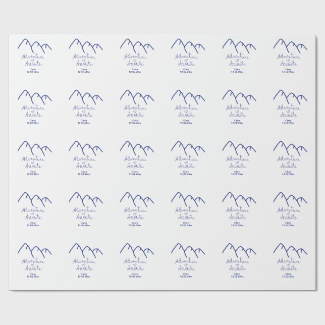 Adventure awaits blue mountain heart add name  wrapping paper (Flat)