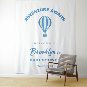 Adventure Awaits Blue White Baby Shower Backdrop Tapestry