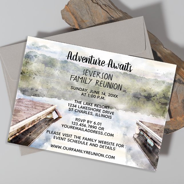 Adventure Awaits Boat Docks Lake Family Reunion Invitation (Creator Uploaded)